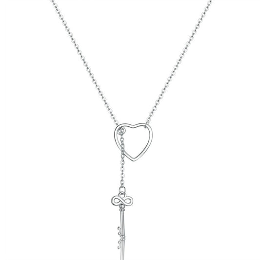 925 Sterling Silver Sweet Key of Heart Lock Necklace