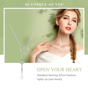 925 Sterling Silver Sweet Key of Heart Lock Necklace