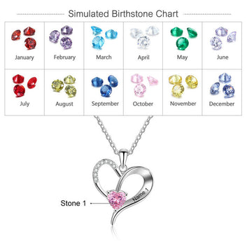 Personalized Heart Necklaces for ladies Silver Color Customized Birthstone Engraving Name Pendant