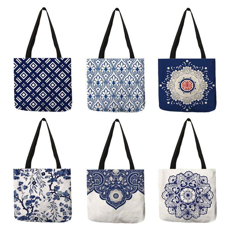 Elegant Floral Porcelain Geometry Abstract Pattern Shoulder Bag