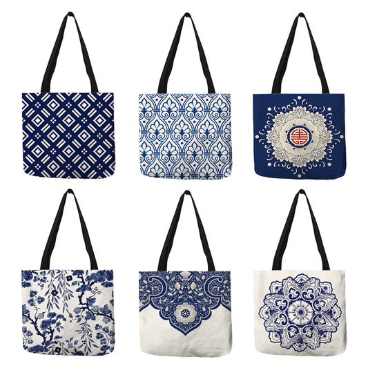 Elegante bolso de hombro de porcelana con diseño geométrico abstracto y floral