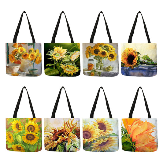 Excelente bolso de compras estilo pintura al óleo con girasoles