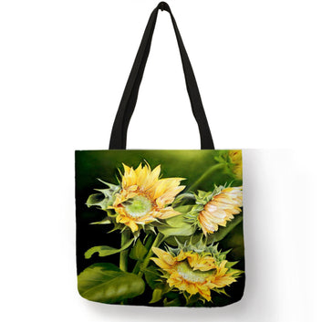 Excelente bolso de compras estilo pintura al óleo con girasoles