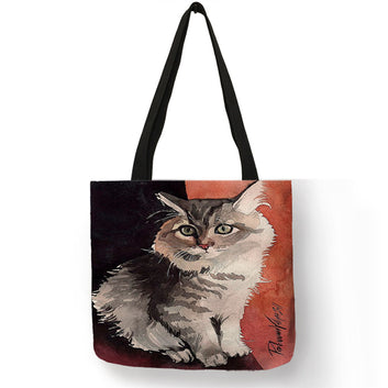 Creative Cat Oil Painting Print Shopping Bag