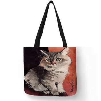 Bolsa de compras con impresión de pintura al óleo de gato creativo