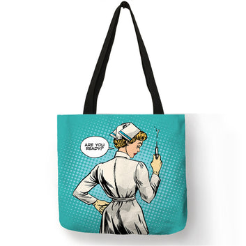Bolso Mujer Nurse Image Painting Eco Linen Practical Shoulder Bag