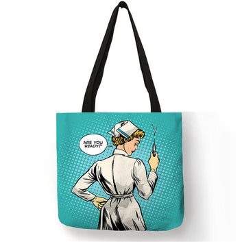 Bolso de mujer con estampado de enfermera, de lino ecológico, práctico bolso de hombro