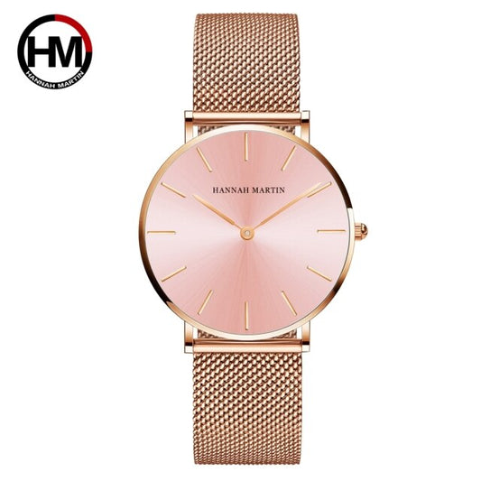 Reloj de malla de acero inoxidable de lujo para mujer, resistente al agua, en oro rosa