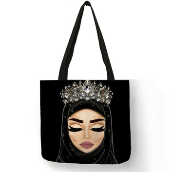 Bolso de hombro plegable informal con estampado de ojos de chica musulmana islámica de lino ecológico