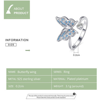 Sterling Silver Flying Butterfly Open Adjustable Ring