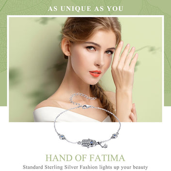 Pulsera de cadena con la mano de Fátima en plata de ley 925