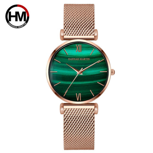 Relojes casuales de moda con esfera de malaquita verde para mujer, reloj impermeable
