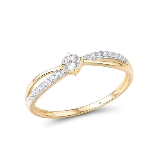 9K 375 Yellow Gold Ring Sparkling White Ring Anniversary Fine Jewelry