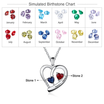 Personalized Heart Necklace with Custom Birthstone Engraving Name Pendant