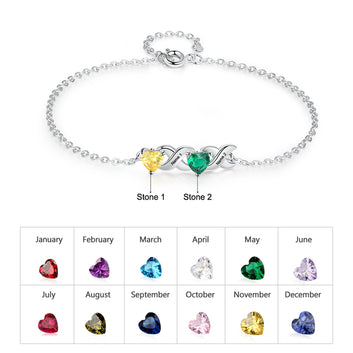 Personalized Inlaid 2-7 Heart Birthstone Customized Engraved Name Bracelet