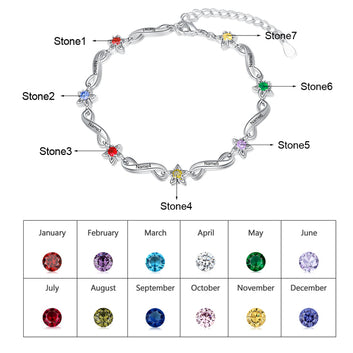 Personalized Name Engraving 2-7 Inlaid Birthstone Flower Bracelet