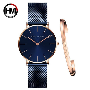 Reloj sencillo de malla de acero inoxidable en oro rosa para mujer, resistente al agua