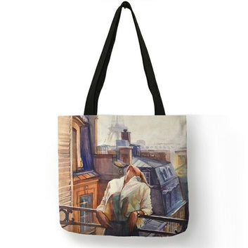 Pop Art Modern Lady Oil Painting Printed Shopping Tote Bag