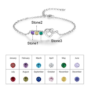 Customized Heart Birthstones Personalized DIY Adjustable Bracelet