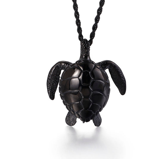 Collar vintage de acero inoxidable negro con diseño de tortuga marina