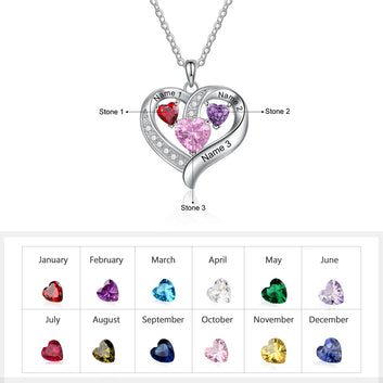 Romantic Personalized Name Engraved Heart Necklaces for Women Customized 3 Birthstone Necklace