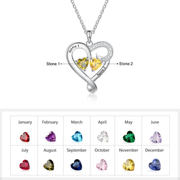 Customized Couple Name Engraved Necklace Personalized Heart Birthstone Necklace