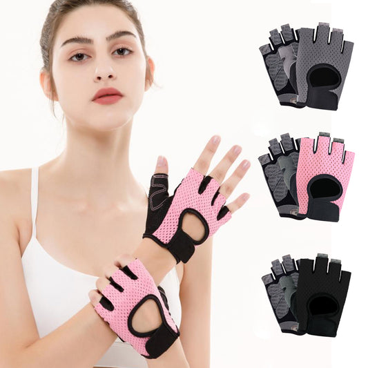 Guantes de gimnasio de medio dedo para mujer, para entrenamiento de fuerza, equitación deportiva, levantamiento de pesas, culturismo, senderismo, transpirables y antideslizantes.