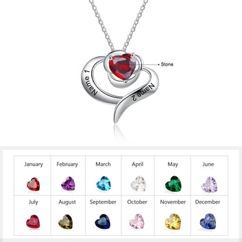 Personalized Rose Flower Heart Pendant Custom Birthstone Engraved Couple Name Necklace
