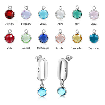 Personalized Engraving Name Heart Drop Earrings for Women Custom DIY Birthstone Jewelry Gifts