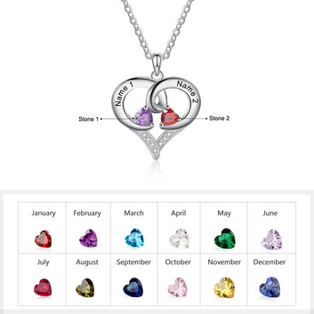 Romantic Personalized Heart Birthstone Pendant Necklaces for Women Customized Name Engraved Necklaces Gifts