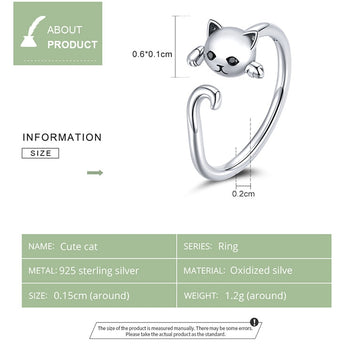 Cute Cat Simple 925 Sterling Silver Ring