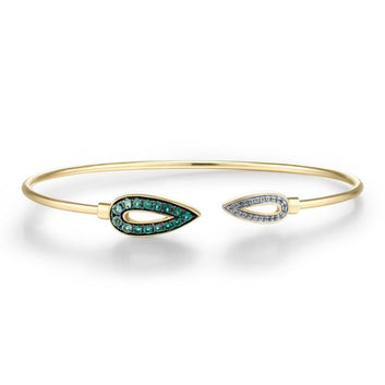 9K 375 Yellow Gold Shiny White Sapphire Emerald Bangle Bracelet Engagement Anniversary Fine Jewelry