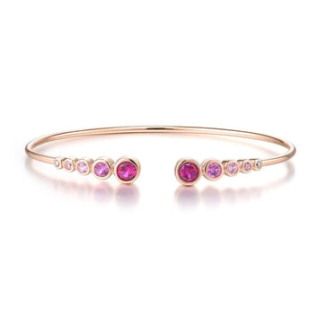 9K 375 Rose Gold lab Created Ruby Created Pink & white Sapphire Unique Bangle Bracelet