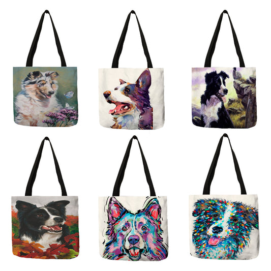 Popular Watercolor Collie Dog Print Tote Bag