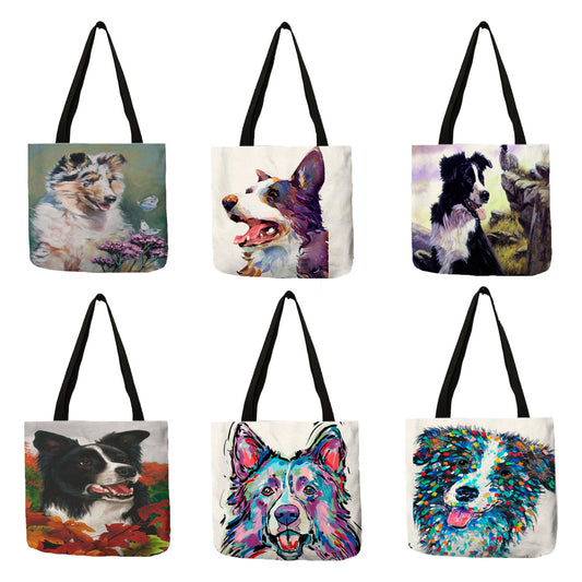 Bolsa de mano con estampado popular de perro Collie en acuarela