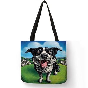 Bolsa de mano con estampado popular de perro Collie en acuarela