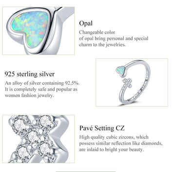 Love Cross Opal Heart Faith Hope Love Open Adjustable Ring