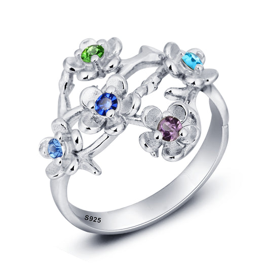 Anillo de plata de ley 925 con nombre grabado y piedra de nacimiento personalizada