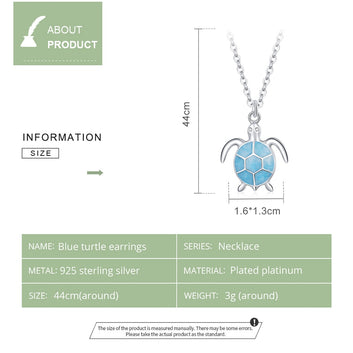 Collar de tortuga azul en plata de ley 925