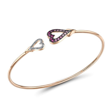 9K 375 Rose Gold Shiny lab Created Ruby Pink & White Sapphire Bangle Bracelet