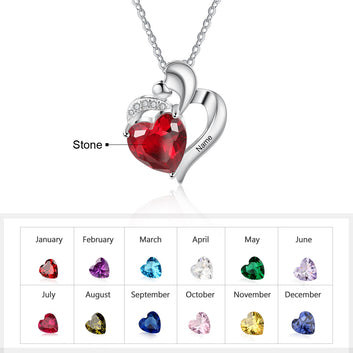 Customized Mother Kids Necklace with Heart Birthstone Personalized Engraved Name Necklace
