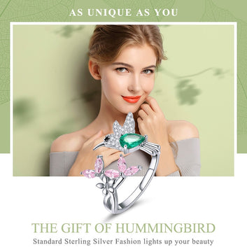 925 Sterling Silver Adjustable Hummingbird Luminous Ring