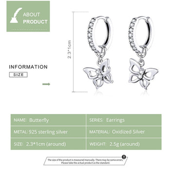 925 Sterling Silver Dazzling Butterfly Hoop Earrings