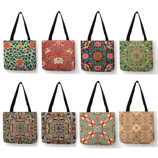 Exquisite Colorful Floral Pattern Print Shopping Tote Bag