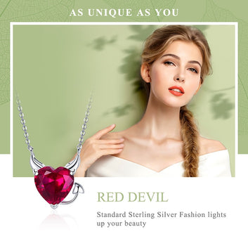 Collar rojo con alas de diablo en plata de ley 925