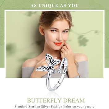 Anillo de mariposa vintage de plata de ley 925