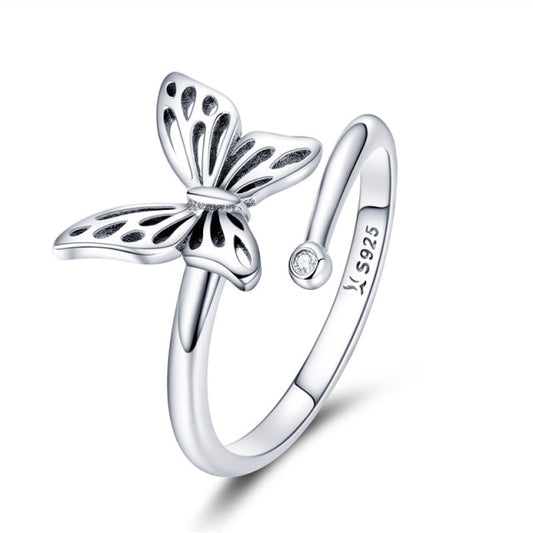 Anillo de mariposa vintage de plata de ley 925