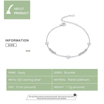 925 Sterling Silver Daisy Flower Link Bracelet