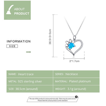 Collar deslumbrante con huella de corazón y pata azul en plata de ley 925