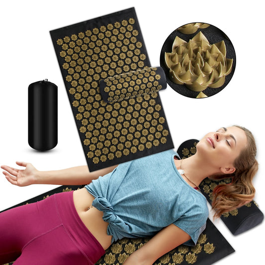 Pranamat Eco Lotus Spike Mat - Cojín de masaje de acupuntura con aplicador para cuello, pies, espalda, yoga y acupresión